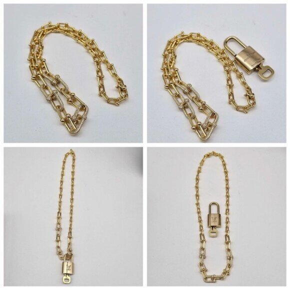 Auth Louis Vuitton Lock & Key w/unbranded 925 Pure Silver Gold plated Necklace - Picture 3 of 15